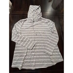 Shirley Women 3XL Gray White Striped Pullover Hoodie Long Sleeve Pockets